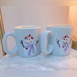 Vintage Hartstone Pottery Snowman Cup Set — Hand-Painted, Signed, Made in USA ☃️